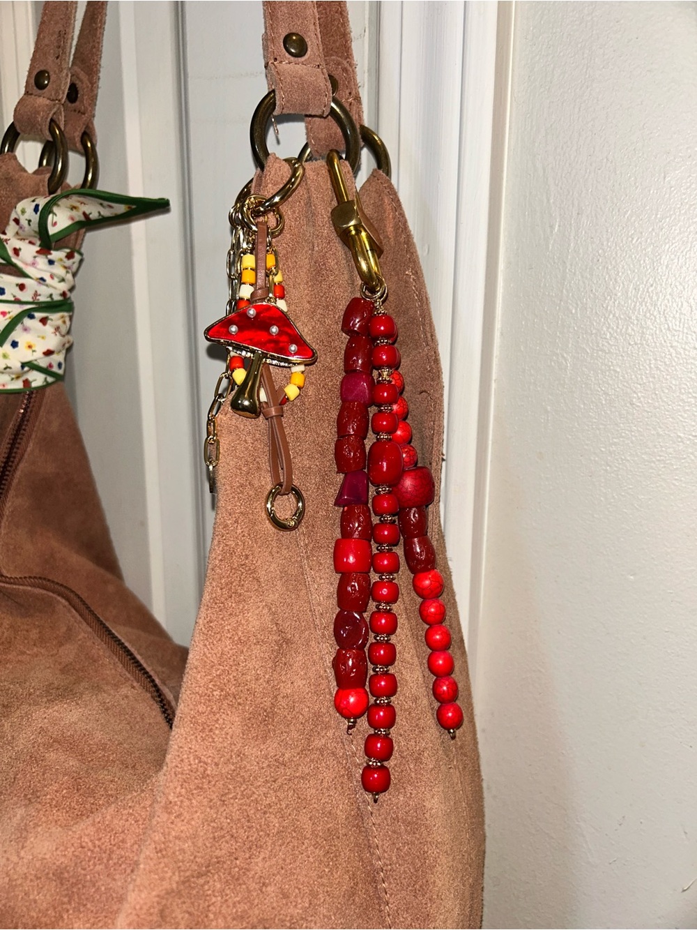 Free People Suede Roma Tote in Rust With 2 FP Bag Charms & Tilly Scarf - Picture 6 of 16